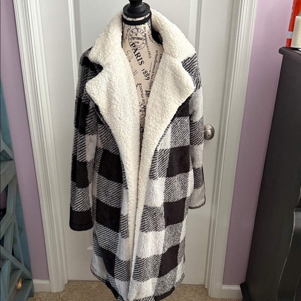 Plaid Black and White Women's Coat